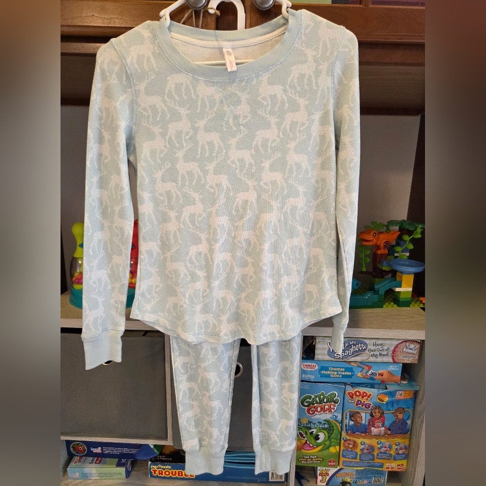 NWOT Women's xs Gilligan O'Malley mint green white reindeer thermal 2 piece paja